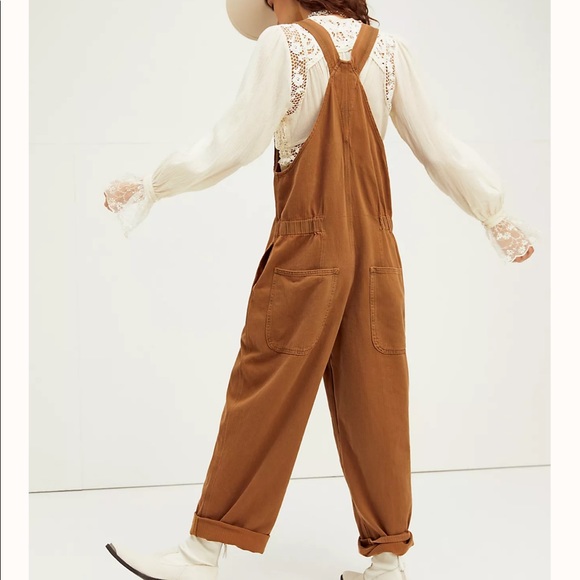 SOLD ✨FREE PEOPLE Hunter Khaki Overdye Brown Denim Overalls SOLD OUT (XS) - Picture 3 of 11